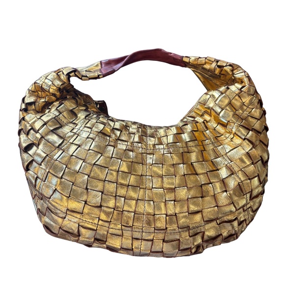 Campomaggi Handbags - Campomaggi Woven Metallic Gold Bag in Oro/Cognac